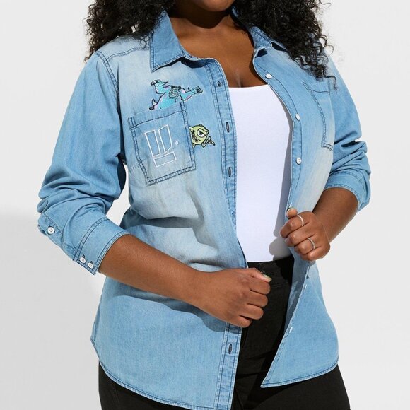 ❤️NWT VINTAGE TORRIID DISNEY PIXAR MONSTERS INC BUTTON TOP - CHAMBRAY PLUS SIZE - Picture 1 of 16